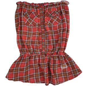 Papaya Plaid Strapless Peplum Top